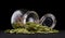 Jar of foglie spinach pasta on wooden table isolated on black background