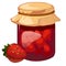 Jar of homemade strawberry jam. Vector dessert