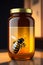 A jar of honey with a bee on it - Ai Generated