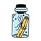 Jar with a mysterious message. Simple vector icon. Doodle isolated on white. Glass bottle with cork. Rolled scroll