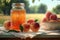 A Jar Of Peach Jelly Next To A Bowl Of Fresh Peaches On A Summer Picnic Table. Generative AI