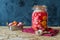 Jar of pickled vegetables by Indian traditional  recipe