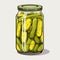 Jar preserved vegetables. Can of pickled cucumbers. Cartoon canned food in glass. Grocery conserve container, vector