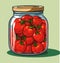 Jar preserved vegetables. Can of pickled tomatoes. Cartoon canned food. Grocery conserve container