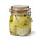 Jar with preserved white organic Dutch goat cheese