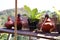 Jar with traditional Asian style drinking water placed on the balcony Overlooking the beautiful sky