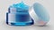Jar of transparent cosmetic gel. Cosmetic blue clear liquid transparent cream. Hyaluronic acid cosmetic gel. Skin care blue
