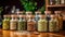 Jars of apothecary herbs for alternative wellness