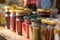 Jars with assorted jams on stall