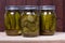 Jars of fresh preserved pickles