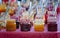 Jars full of Jam for tasting at Farmers Market