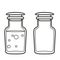 Jars with lapped lids laboratory glassware outlined for coloring page on white