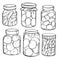 Jars of pickles and  jam. Vector  illustration