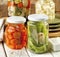 Jars with pickles and preserves