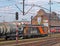 Jaslo/Yaslo, Poland - april 8, 2018: Railway station. Locomotive with an oil tanks wagons. Cargo transportation. Refinery buisnes.