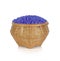 Jasmine rice coated with butterfly pea herb in basket on white b