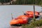JASPER, ALBERTA/CANADA - AUGUST 9 : Rafts moored on the Athabasca river flowing down to Jasper on August 9, 2007