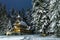 Jaszczurowka Chapel in Zakopane, Highlander Wooden Temple. Snow Forest, Winter Wonderland