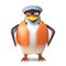 Jaunty captain sailor penguin in lifejacket and captains peaked cap, 3d illustration