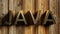 JAVA brass write on wooden background - 3D rendering