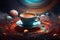 Java Galaxy: Explore a cosmic realm where swirling coffee nebulae and celestial beans fuel your imagination in an abstract