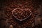 Java Passion Coffee beans meticulously shaped into a heart, showcasing love