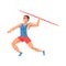 Javelin Thrower Male Athlete Character in Sports Uniform ith Spear, Active Sport Healthy Lifestyle Vector Illustration