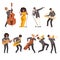 Jazz Band Group, Musicians Singing and Playing Trumpet, Keyboard, Saxophone, Trombone, Guitar, Double Bass, Vector