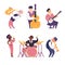 Jazz band vector colorful illustration. Cartoon jazz musicians set