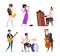 Jazz characters. Music band with eccentric guitar and saxophone players performance woman exact vector musicians
