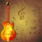 Jazz guitar on paper background with music notes