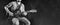 Jazz guitar player performing on electric guitar. Male guitarist musician plays blues and jazz. Black and white panoramic image