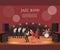 Jazz music band flat vector illustration with musicians on stage