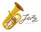 Jazz music emblem or logo vector flat style illustration isolated, tuba logotype for recording label or studio or musical