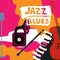 Jazz music festival poster with music instruments. Gramophone, violoncello, piano, clarinet and microphone flat vector illustratio