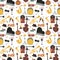Jazz musical instruments tools background jazzband piano saxophone music seamless pattern sound vector illustration rock
