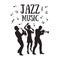 Jazz  Orchestra. Silhouettes  of trumpet player, saxophonist and african woman singer. 50`s or 60`s style musicians