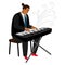 Jazz pianist plays on synthesizer, vector cartoon character