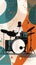 Jazzband, jazz musician, drummer. Illustration, concert poster.