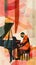 Jazzband, jazz musician, pianist Illustration, concert poster.