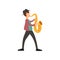 Jazzman in hat with saxophone, color vector illustration