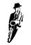Jazzman musician playing saxophone black and white vector outline