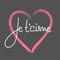 Je t`aime. French lettering. Handwritten romantic quote. Happy Valentine`s day. Holiday in February. Calligraphy