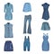 Jeans Clothing. Trendy Fashion Denim Casual Clothes Vector Set