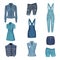 Jeans Clothing. Trendy FashionDenim Casual Clothes Vector Set