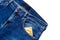 Jeans with condom packaging in pocket. Mens blue jeans with condom packaging in front side pocket