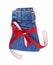 Jeans with decorative ribbon.