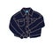 Jeans jacket with buttons and pockets. Modern fashion open denim blazer. Trendy casual clothes. Stylish wearing. Flat vector