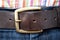 Jeans leather belt and shirt detail