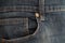 Jeans pocket with seam and thread stitches, blue denim jeans texture